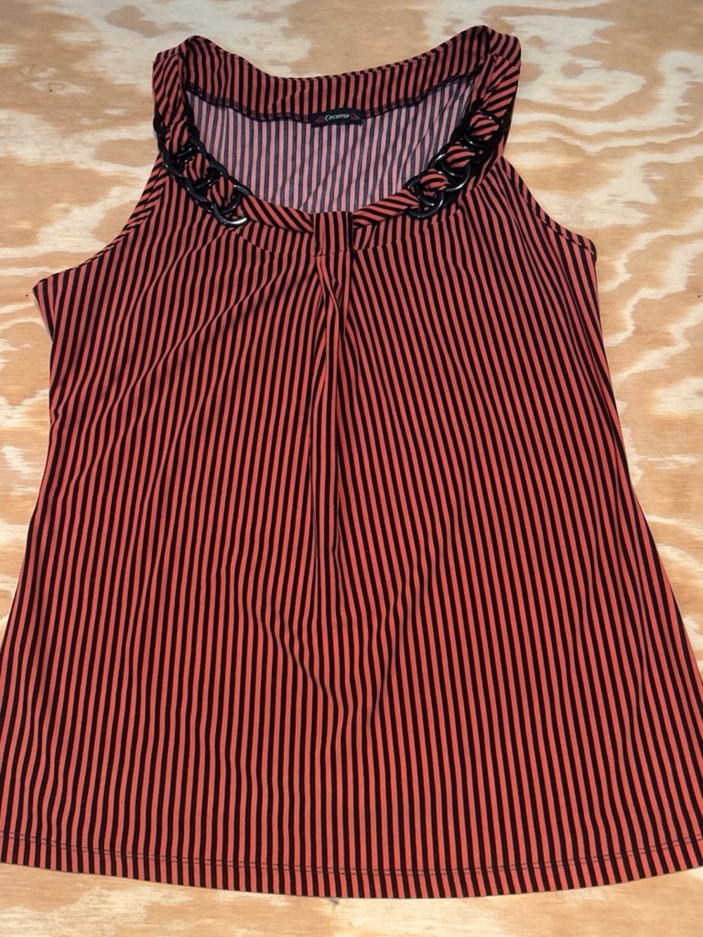 Cocomo Sleeveless Striped Tank Top with Black Chain neck detail Size L